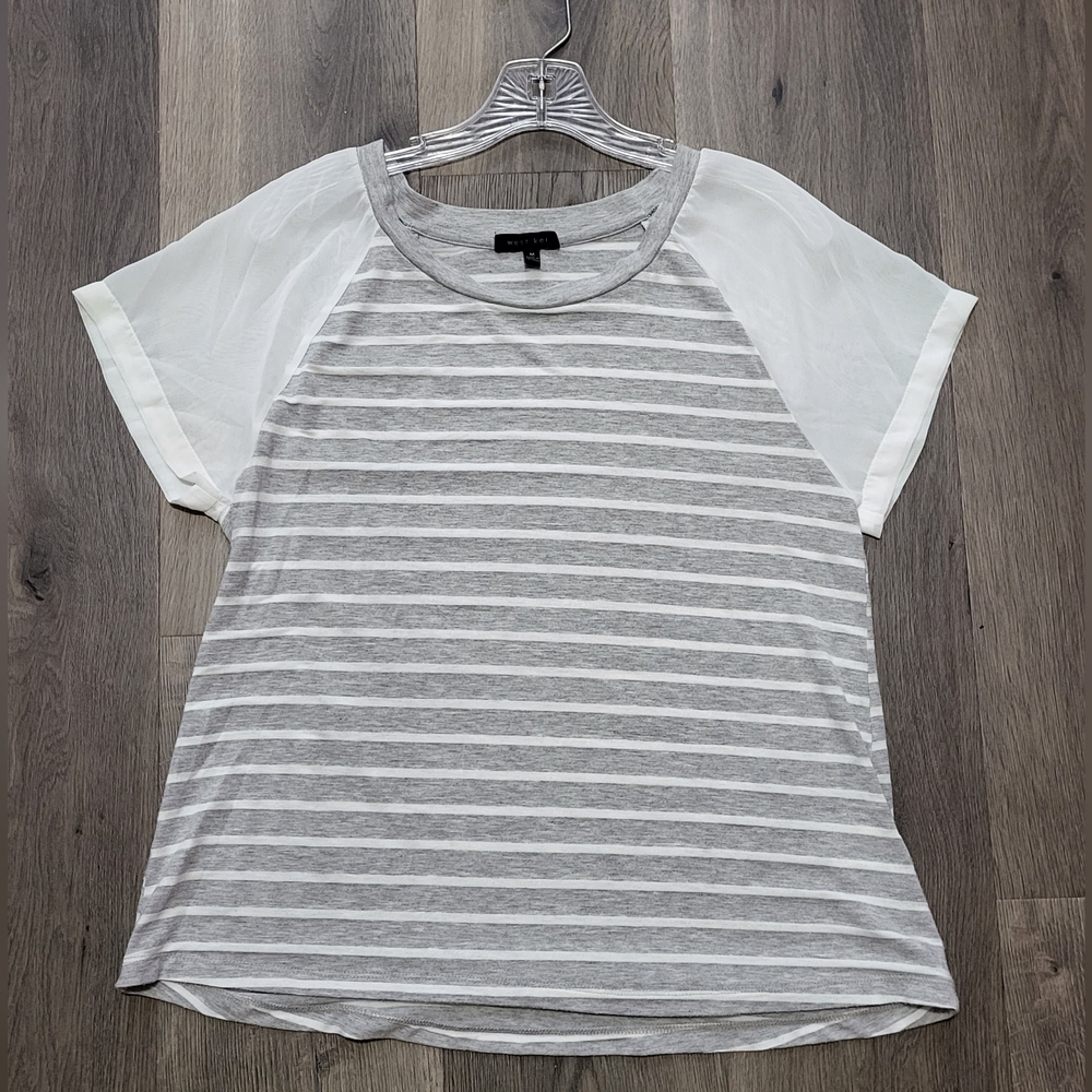 West Kei Gray and White Striped Shirt - Medium